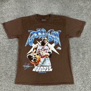 Dennis Rodman Shirt Mens Medium Brown Blue The Worm Short Sleeve Basketball